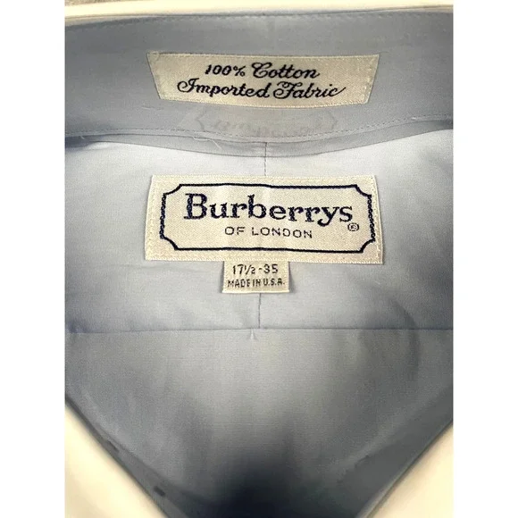 Burberrys of London NWT Blue Dress Shirt 17.5 35 White Collar French Cuff VTG